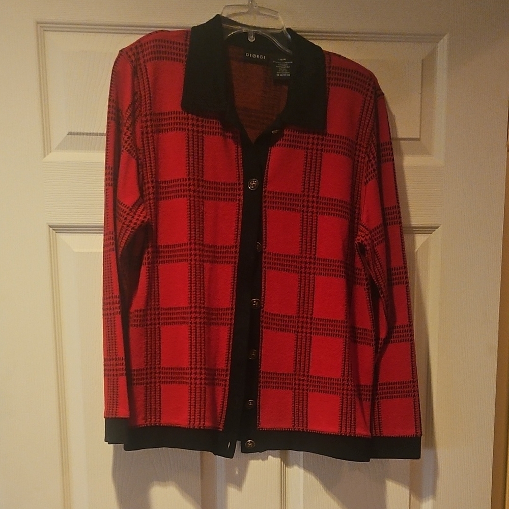George Red and Black Checkered Cardigan